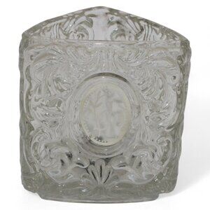 Vintage Avon Clear Glass Triangle Vase With Intricate Embossed Floral & Scroll D